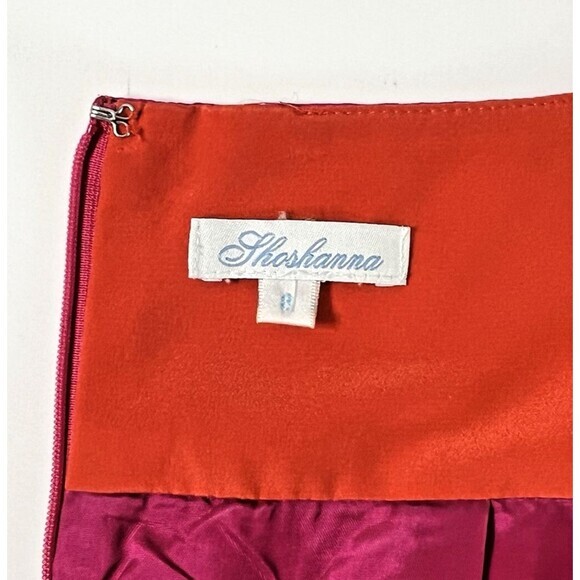 Shoshanna Short Dress 8 Hot Pink Orange Silk Color‎ Block Empire Waist - Picture 4 of 11
